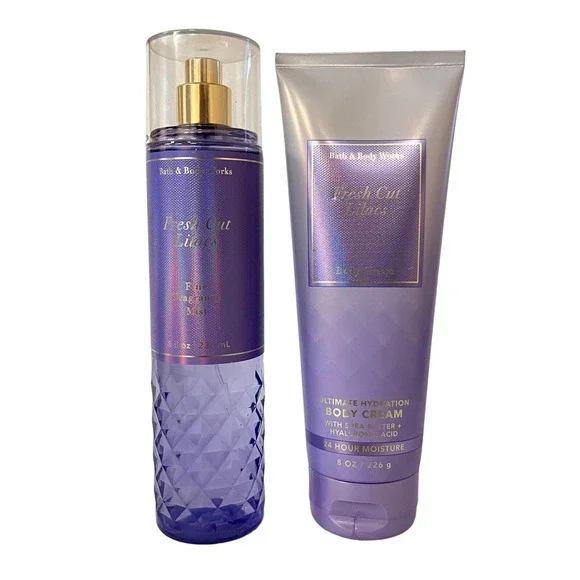 Bath and Body Works Fresh Cut Lilacs Fine Fragrance Mist& Body Cream Set of 2 - Picture 3 of 4